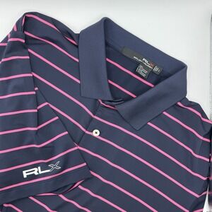 RLX Ralph Lauren Men's Large‎ Blue Purple Striped Short Sleeve Golf Polo Shirt